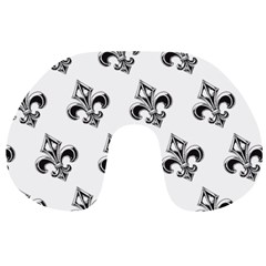 French France Fleur De Lys Metal Pattern Black And White Antique Vintage Travel Neck Pillow by Quebec