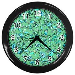 Green Flowers Wall Clock (black) by ZeeBee