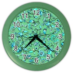 Green Flowers Color Wall Clock by ZeeBee