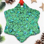 Green Flowers Snowflake Ornament (Two Sides) Front