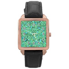 Green Flowers Rose Gold Leather Watch  by ZeeBee