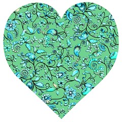 Green Flowers Wooden Puzzle Heart by ZeeBee