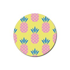 Summer Pineapple Seamless Pattern Rubber Round Coaster (4 Pack)  by Sobalvarro