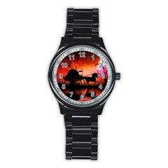 Drive In The Night By Carriage Stainless Steel Round Watch by FantasyWorld7