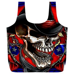 Confederate Flag Usa America United States Csa Civil War Rebel Dixie Military Poster Skull Full Print Recycle Bag (xl) by Sapixe