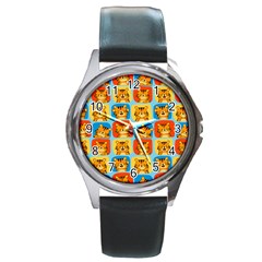 Cute Tiger Pattern Round Metal Watch by designsbymallika