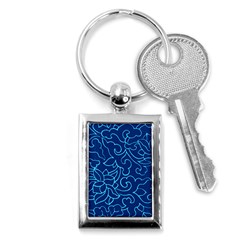 Blue Floral Print Key Chain (rectangle) by designsbymallika