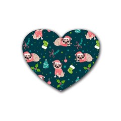 Pattern Christmas Funny Rubber Coaster (heart)  by Vaneshart