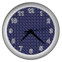 Grey Star Navy Blue Wall Clock (silver) by snowwhitegirl