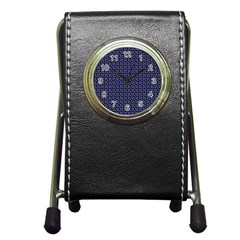 Grey Star Navy Blue Pen Holder Desk Clock by snowwhitegirl