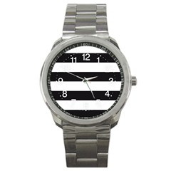 Black And White Large Stripes Goth Mime French Style Sport Metal Watch by genx