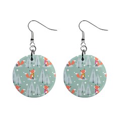 Cute Fox Christmas Winter Seamless Pattern Mini Button Earrings by Vaneshart