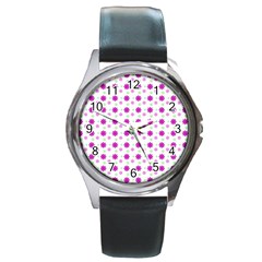 Background Flowers Multicolor Purple Round Metal Watch by HermanTelo