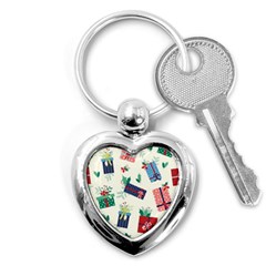 Christmas Gifts Pattern With Flowers Leaves Key Chain (heart) by Vaneshart