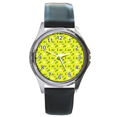 Green Elephant Pattern Yellow Round Metal Watch by snowwhitegirl