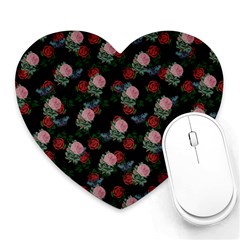 Dark Floral Butterfly Black Heart Mousepads by snowwhitegirl