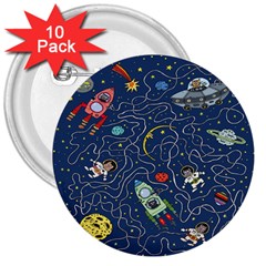 Cat Cosmos Cosmonaut Rocket 3  Buttons (10 Pack)  by Wegoenart