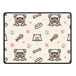 Pug Dog Cat With Bone Fish Bones Paw Prints Ball Seamless Pattern Vector Background Double Sided Fleece Blanket (Small)  45 x34  Blanket Back