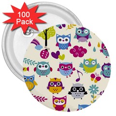 Funny Colorful Owls 3  Buttons (100 Pack)  by Vaneshart