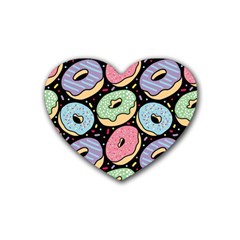 Colorful Donut Seamless Pattern On Black Vector Rubber Coaster (heart)  by Sobalvarro