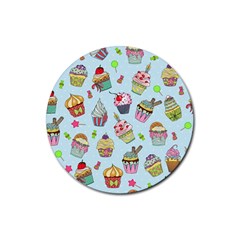 Cupcake Doodle Pattern Rubber Round Coaster (4 Pack)  by Sobalvarro