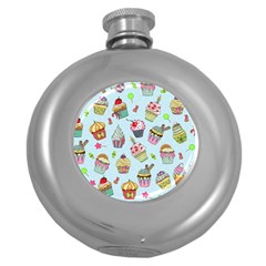 Cupcake Doodle Pattern Round Hip Flask (5 Oz) by Sobalvarro