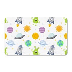 Seamless Pattern Cartoon Space Planets Isolated White Background Magnet (rectangular) by Vaneshart