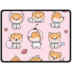 Set Kawaii Smile Japanese Dog Cartoon Fleece Blanket (large)  by Vaneshart