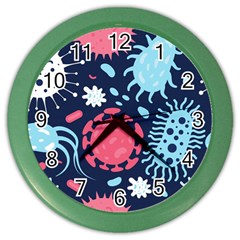 Seamless Pattern Microbes Virus Vector Illustration Color Wall Clock by Vaneshart