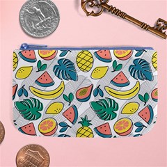 Seamless Pattern Tropical Fruit Banana Watermelon Papaya Lemon Orange Monstera Large Coin Purse by Vaneshart