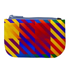 Gay Pride Rainbow Diagonal Striped Checkered Squares Large Coin Purse by VernenInk