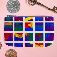 Gay Pride Rainbow Abstract Painted Squares Grid Large Coin Purse by VernenInk