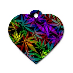 Ganja In Rainbow Colors, Weed Pattern, Marihujana Theme Dog Tag Heart (one Side) by Casemiro