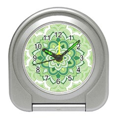 Floral-green-mandala-white Travel Alarm Clock by Vaneshart