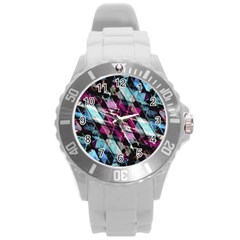 Matrix Grunge Print Round Plastic Sport Watch (l) by dflcprintsclothing