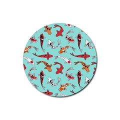 Pattern With Koi Fishes Rubber Coaster (round)  by BangZart