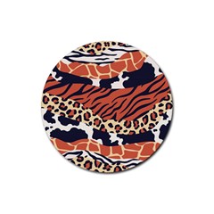 Mixed Animal Skin Print Safari Textures Mix Leopard Zebra Tiger Skins Patterns Luxury Animals Texture Rubber Coaster (round)  by BangZart