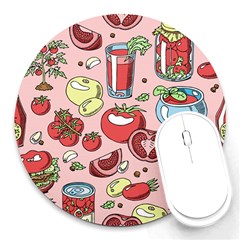 Tomato Seamless Pattern Juicy Tomatoes Food Sauce Ketchup Soup Paste With Fresh Red Vegetables Round Mousepads by BangZart