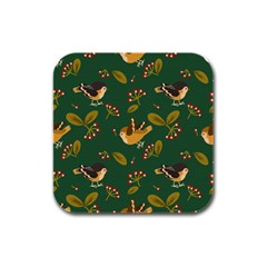 Cute Seamless Pattern Bird With Berries Leaves Rubber Square Coaster (4 Pack)  by BangZart