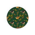 Cute seamless pattern bird with berries leaves Rubber Coaster (Round)  Front