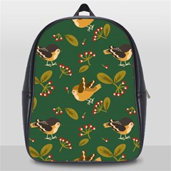 Cute Seamless Pattern Bird With Berries Leaves School Bag (large) by BangZart