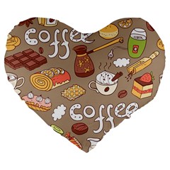 Vector Seamless Pattern With Doodle Coffee Equipment Large 19  Premium Flano Heart Shape Cushions by BangZart