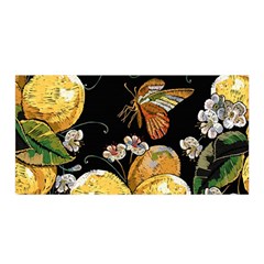 Embroidery Blossoming Lemons Butterfly Seamless Pattern Satin Wrap by BangZart