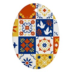 Mexican Talavera Pattern Ceramic Tiles With Flower Leaves Bird Ornaments Traditional Majolica Style Oval Ornament (two Sides) by BangZart