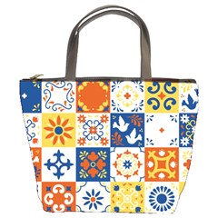 Mexican Talavera Pattern Ceramic Tiles With Flower Leaves Bird Ornaments Traditional Majolica Style Bucket Bag by BangZart