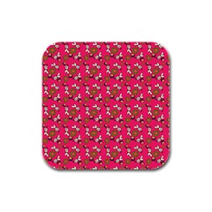 Clown Ghost Pattern Pink Rubber Square Coaster (4 Pack)  by snowwhitegirl