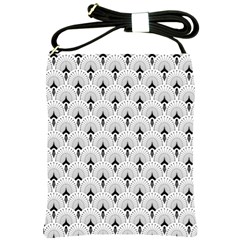 Black And White Art-deco Pattern Shoulder Sling Bag by Dushan