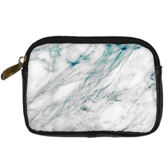 Gray Faux Marble Blue Accent Digital Camera Leather Case by Dushan