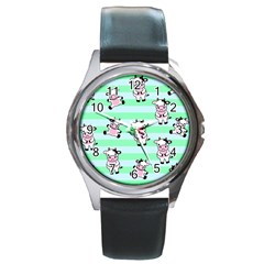 Cow Pattern Round Metal Watch by designsbymallika