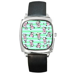 Cow Pattern Square Metal Watch by designsbymallika